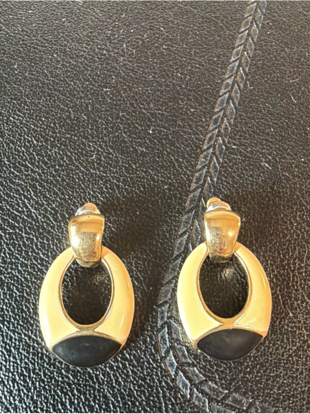 Gold and Black Oval Drop Earrings - Women Jewelry